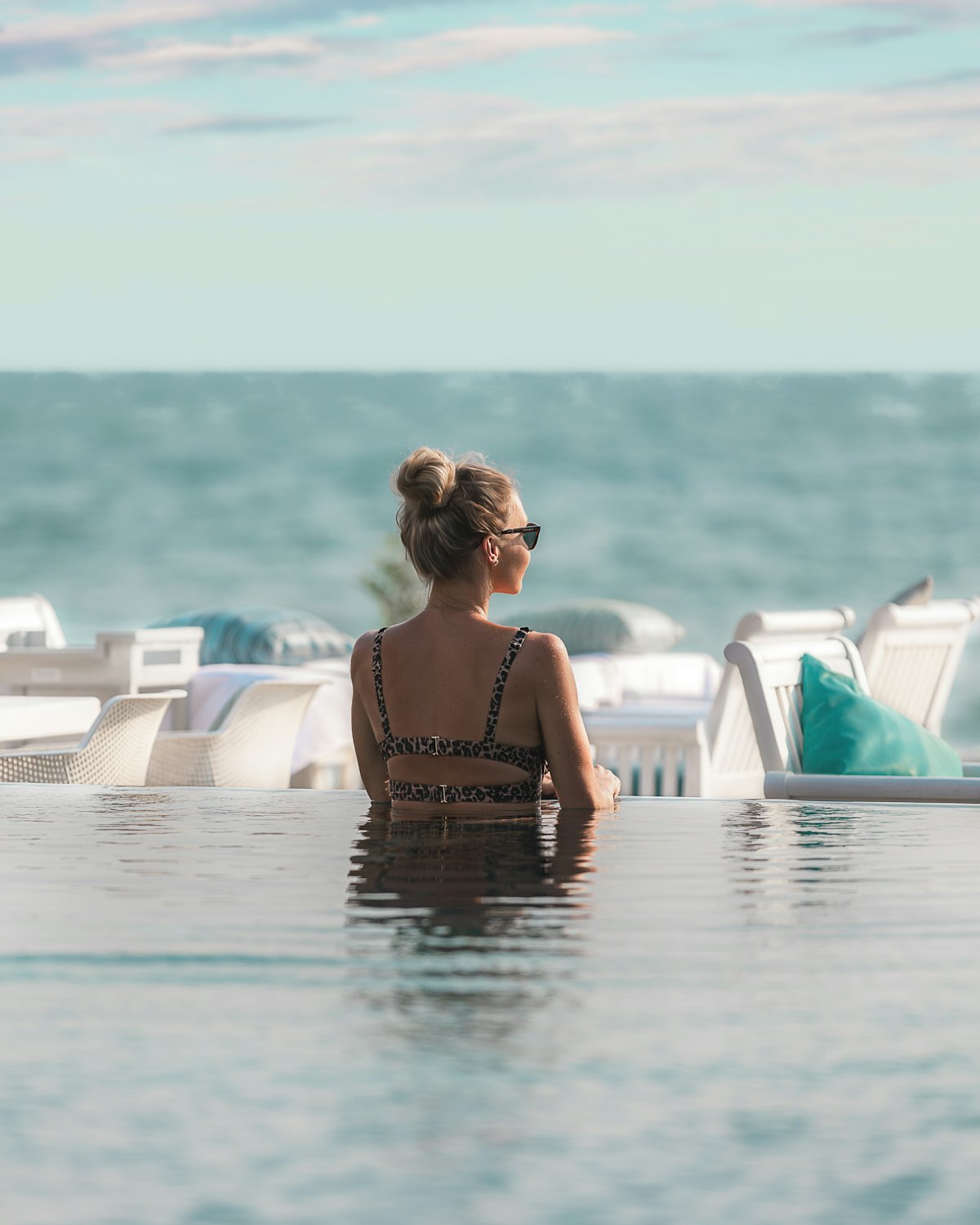 Model relaxing above the ocean